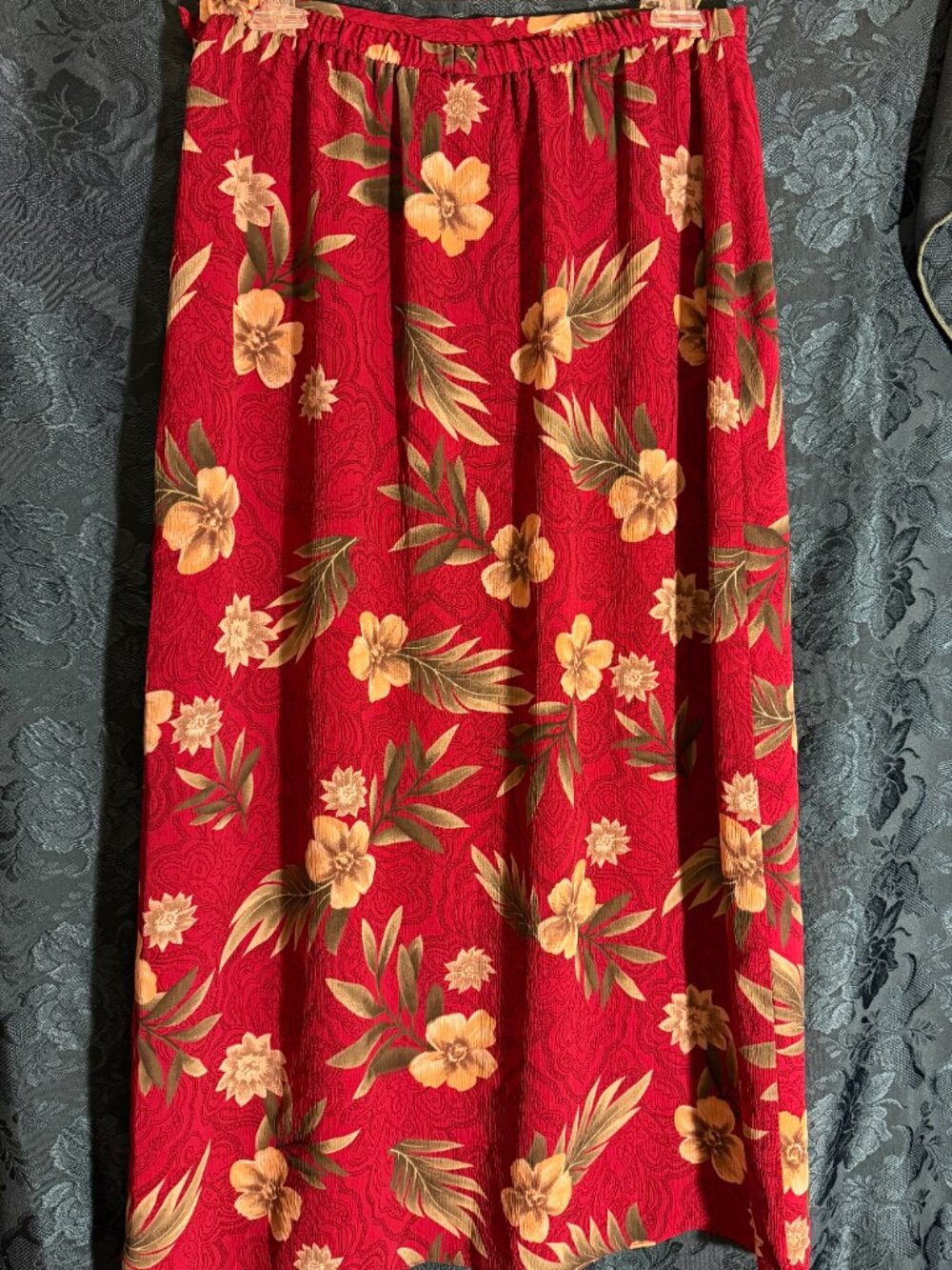 Laura Scott Tropical Red & Yellow Floral Midi Skirt Sz M